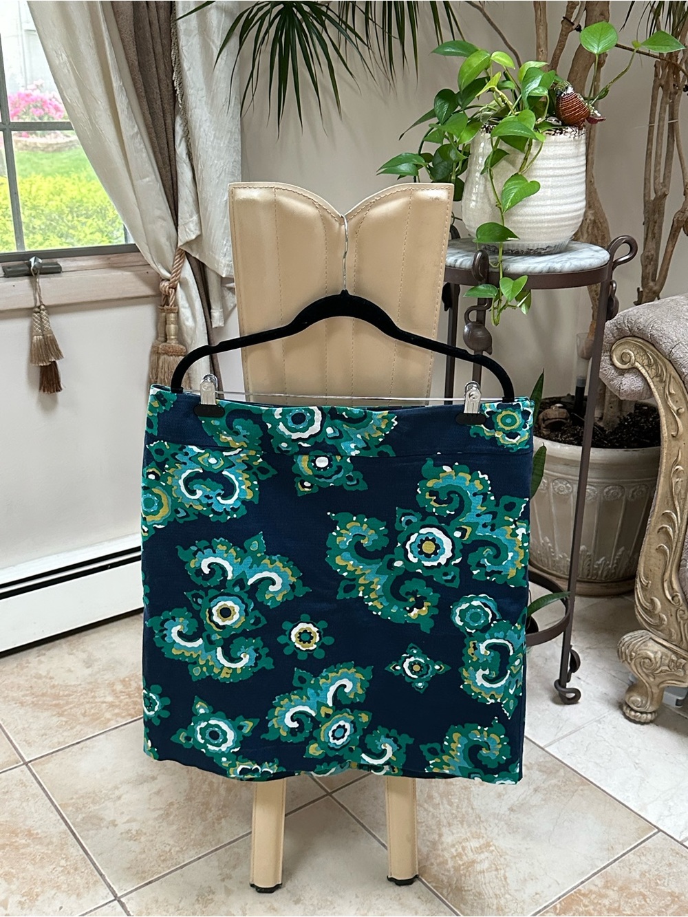 Merona Navy Floral Mini Skirt with Teal and Green Print Sz 14